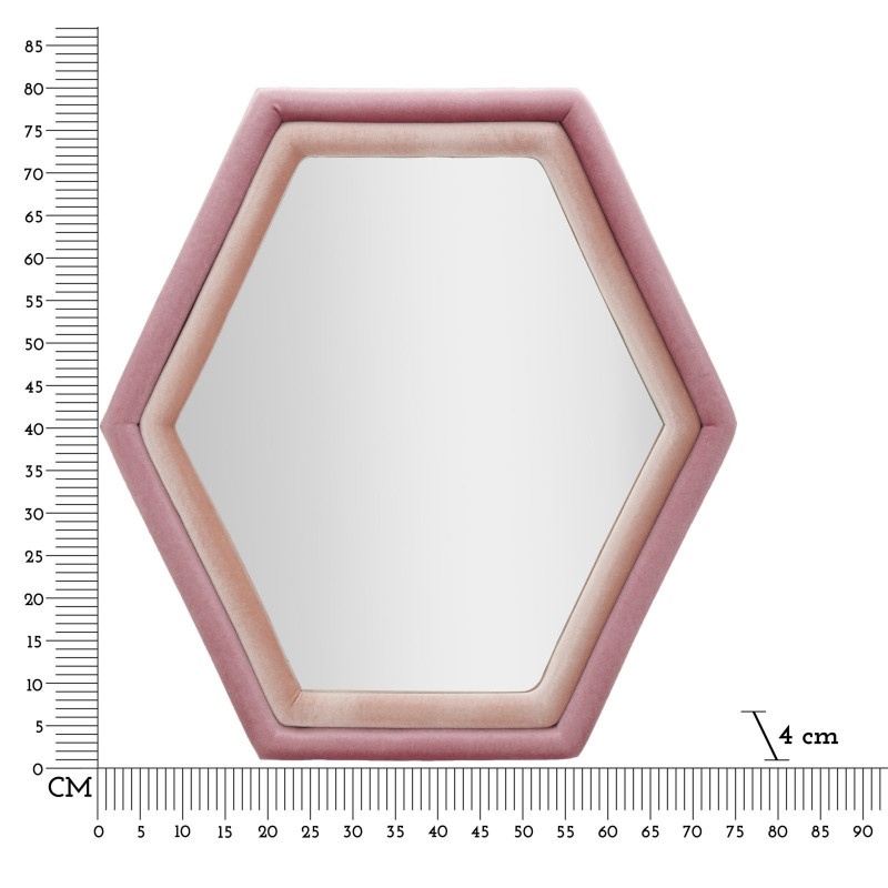 Miroir mural original Hexagonal 75x80 en Velours Rose Bois Tony 