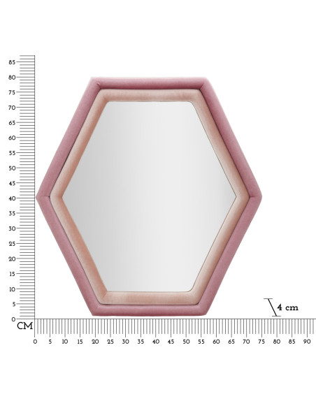 Miroir mural original Hexagonal 75x80 en Velours Rose Bois Tony 