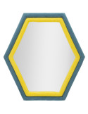 Miroir mural original Hexagonal 75x80 en Velours Bleu Jaune Bois Tony