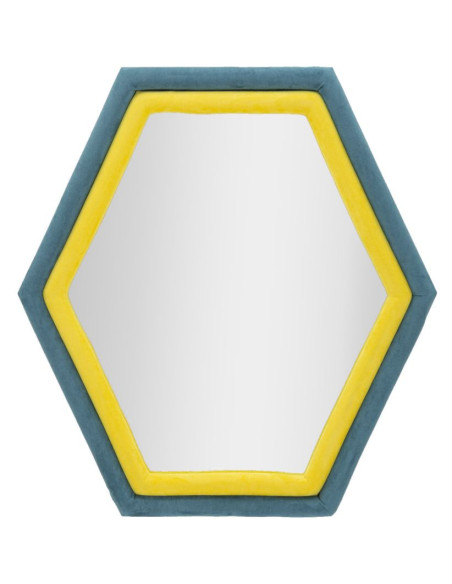 Miroir mural original Hexagonal 75x80 en Velours Bleu Jaune Bois Tony 