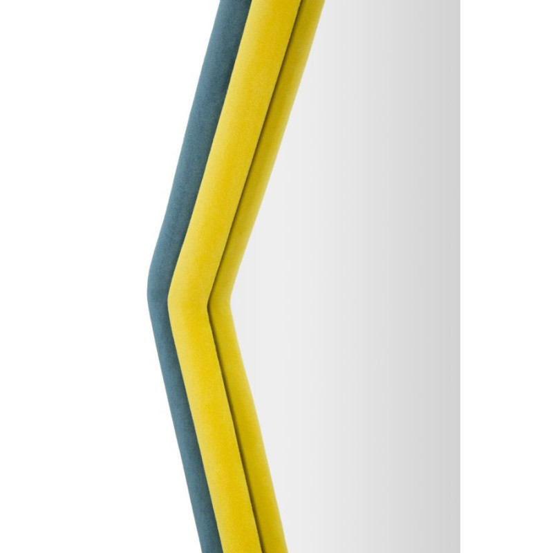 Miroir mural original Hexagonal 75x80 en Velours Bleu Jaune Bois Tony 