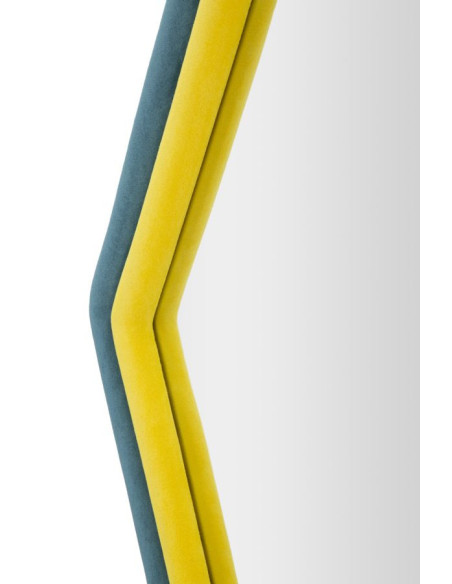 Miroir mural original Hexagonal 75x80 en Velours Bleu Jaune Bois Tony 
