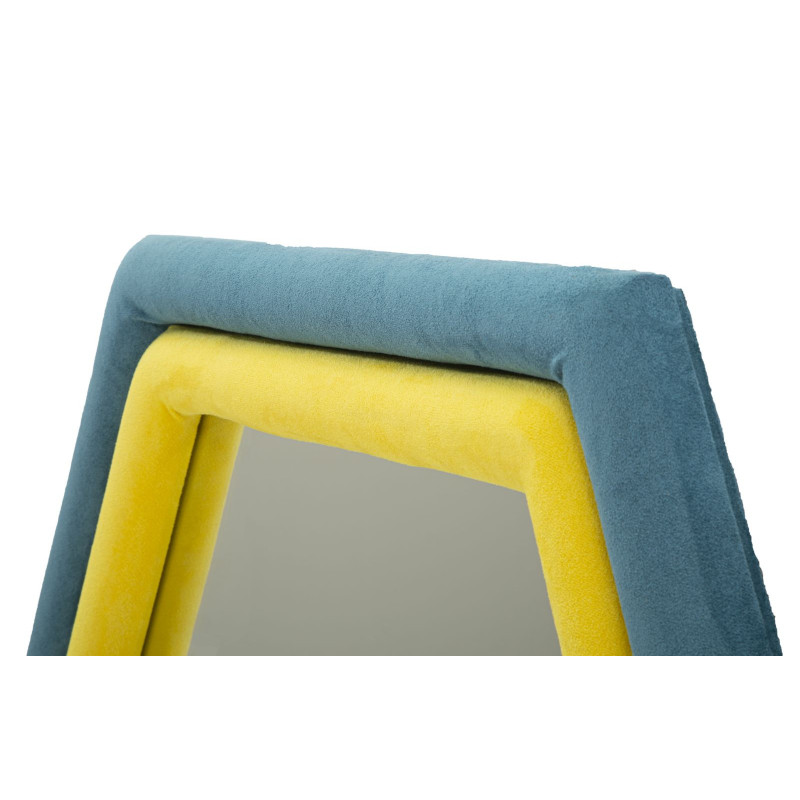 Miroir mural original Hexagonal 75x80 en Velours Bleu Jaune Bois Tony 