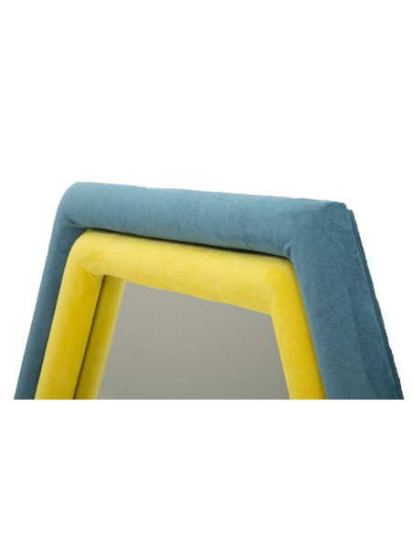Miroir mural original Hexagonal 75x80 en Velours Bleu Jaune Bois Tony 