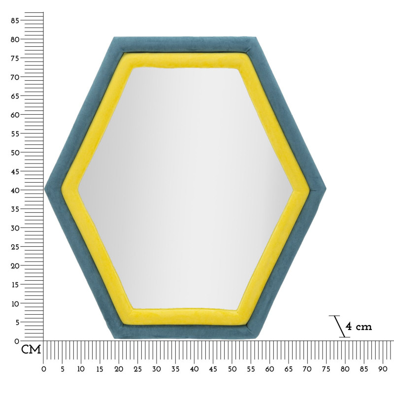 Miroir mural original Hexagonal 75x80 en Velours Bleu Jaune Bois Tony 