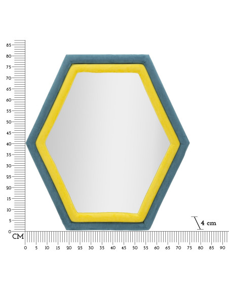 Miroir mural original Hexagonal 75x80 en Velours Bleu Jaune Bois Tony 