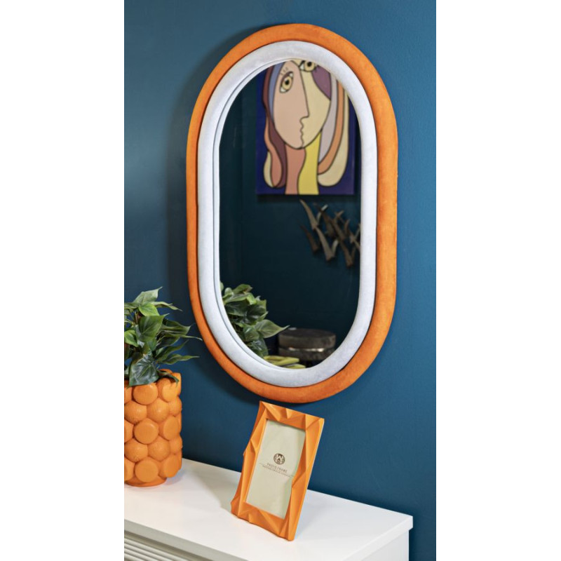 Miroir mural original Ovale 60x90 en Velours Orange Bois Antony 
