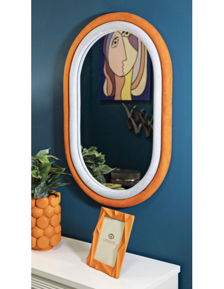 Miroir mural original Ovale 60x90 en Velours Orange Bois Antony 