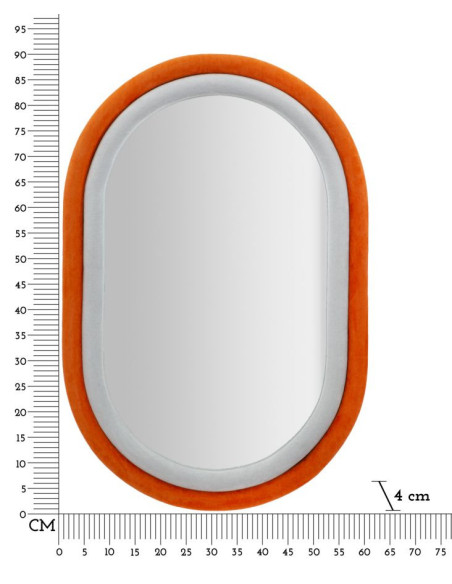 Miroir mural original Ovale 60x90 en Velours Orange Bois Antony 