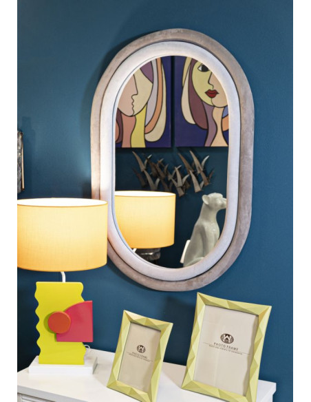 Miroir mural original Ovale 60x90 en Velours Gris Bois Antony 