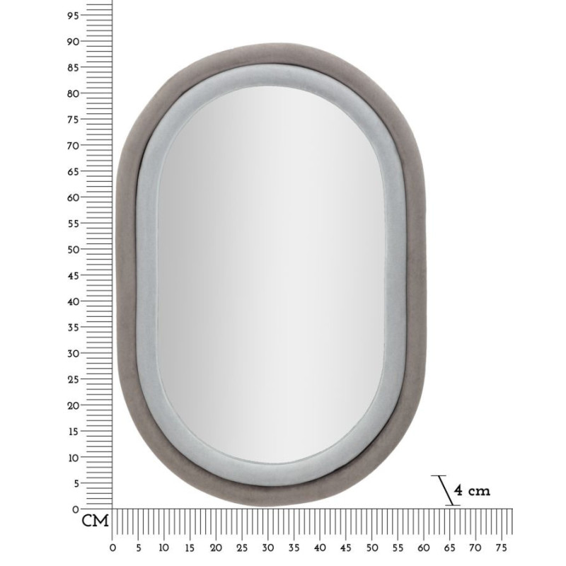 Miroir mural original Ovale 60x90 en Velours Gris Bois Antony 