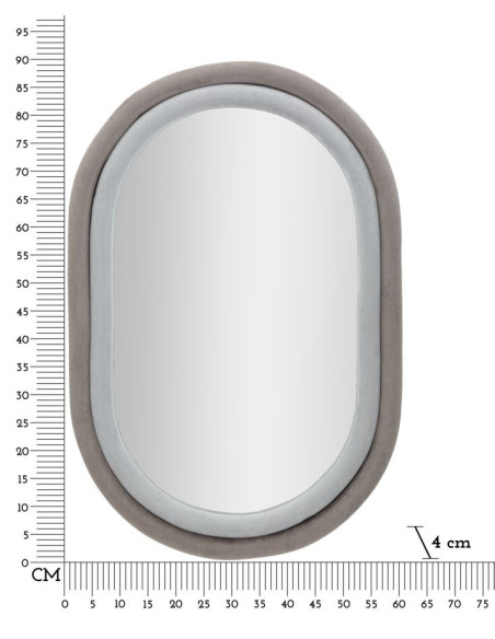 Miroir mural original Ovale 60x90 en Velours Gris Bois Antony 