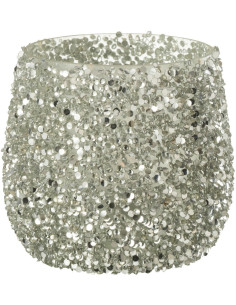 Photophore en verre avec paillettes argentées 10 cm - 1