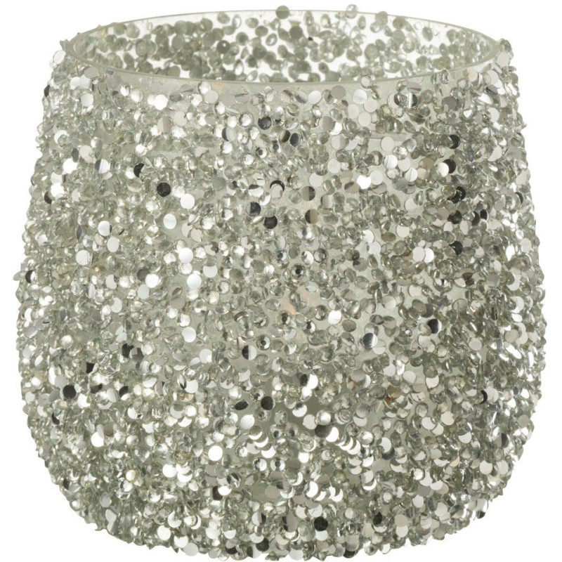 Photophore en verre avec paillettes argentées 10 cm - 1