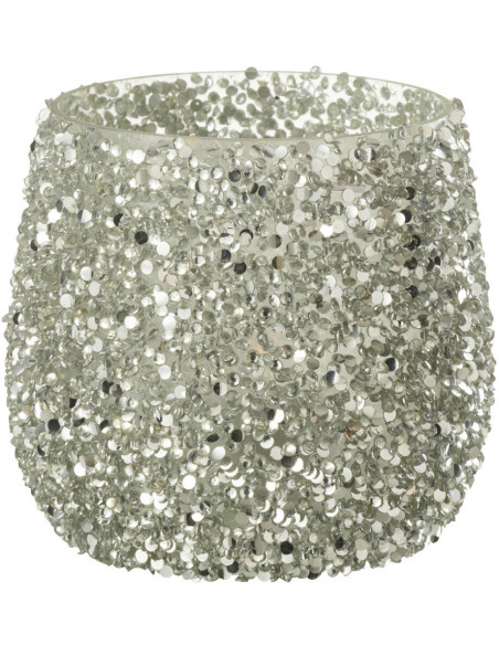 Photophore en verre avec paillettes argentées 10 cm - 1