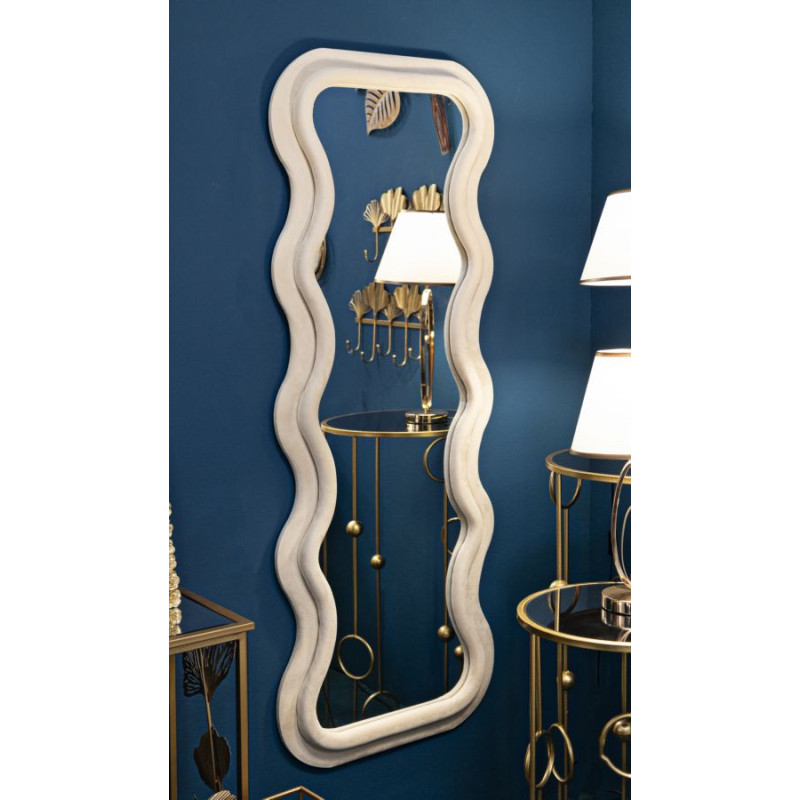 Miroir mural original Irrégulier 60x160 en Velours Blanc crème Bois Emily 