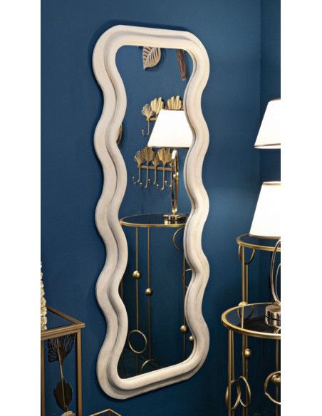 Miroir mural original Irrégulier 60x160 en Velours Blanc crème Bois Emily 