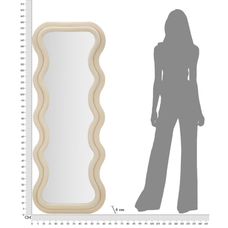 Miroir mural original Irrégulier 60x160 en Velours Blanc crème Bois Emily 