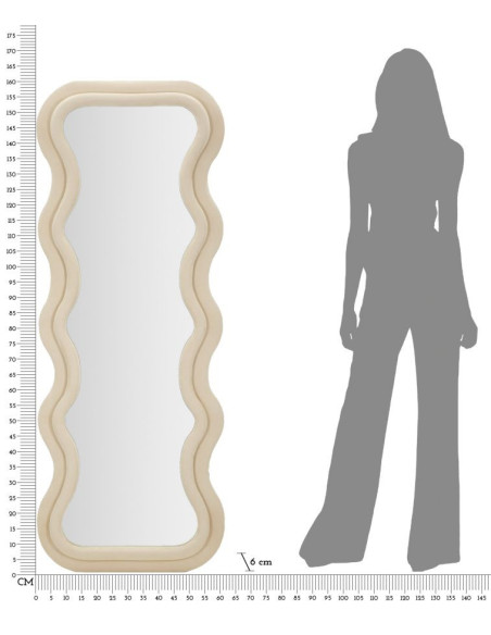 Miroir mural original Irrégulier 60x160 en Velours Blanc crème Bois Emily 
