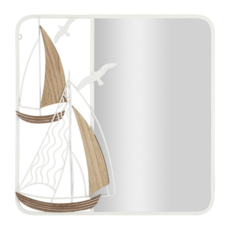 Miroir mural original Voiliers Carré 60x60 en Métal Blanc Bois Naturel Adriatic 