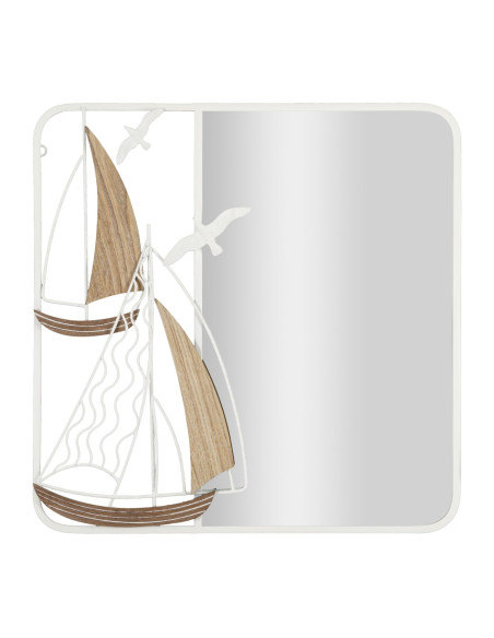 Miroir mural original Voiliers Carré 60x60 en Métal Blanc Bois Naturel Adriatic 