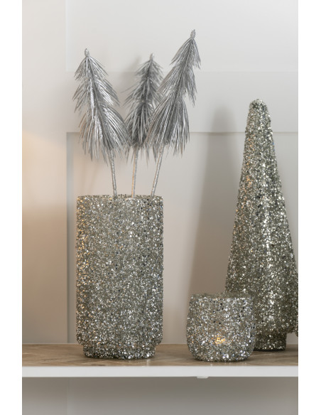 Photophore en verre avec paillettes argentées 10 cm - 2