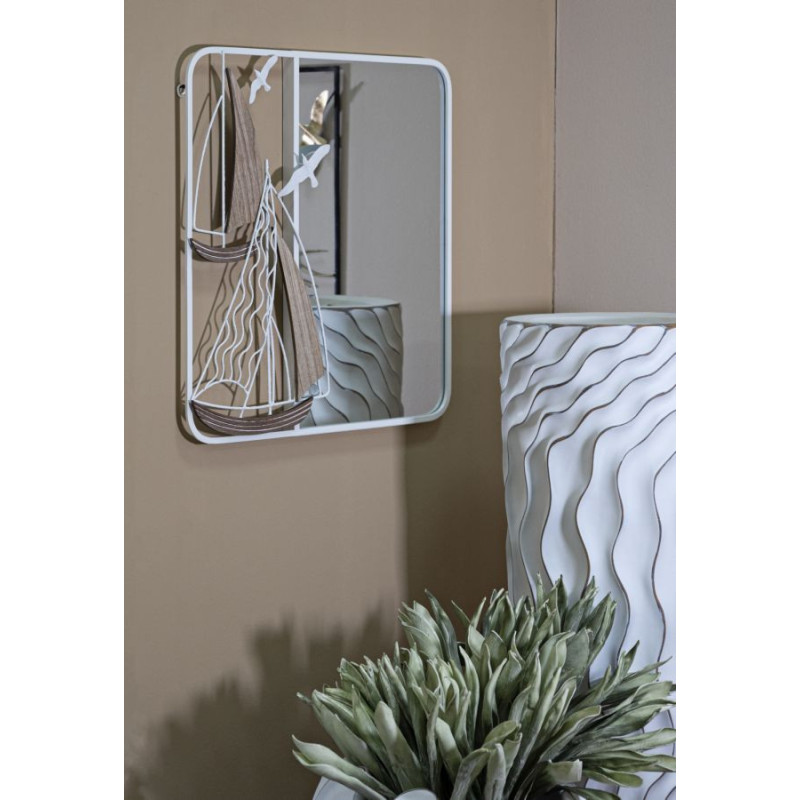 Miroir mural original Voiliers Carré 60x60 en Métal Blanc Bois Naturel Adriatic 