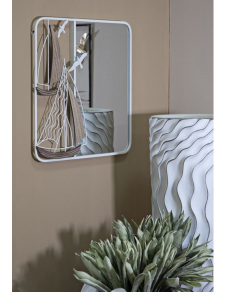 Miroir mural original Voiliers Carré 60x60 en Métal Blanc Bois Naturel Adriatic 