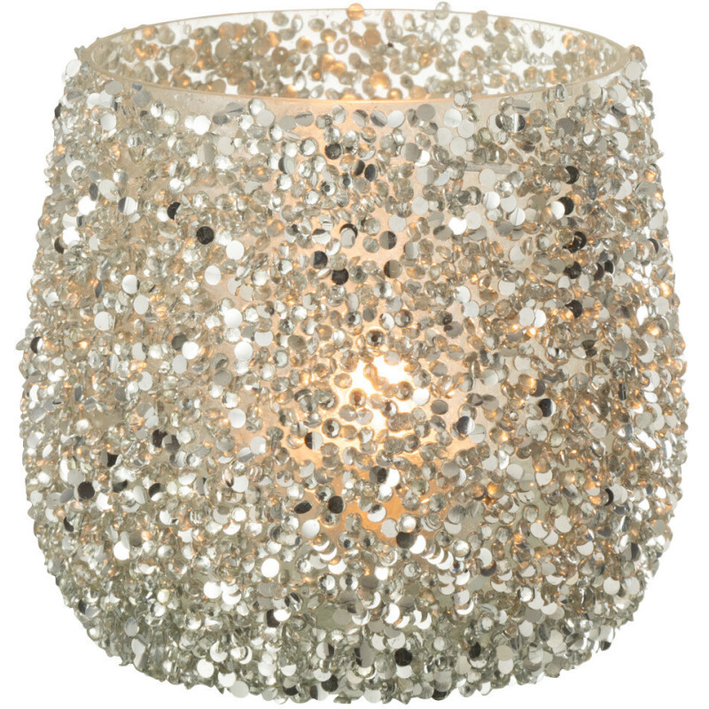 Photophore en verre avec paillettes argentées 10 cm - 3