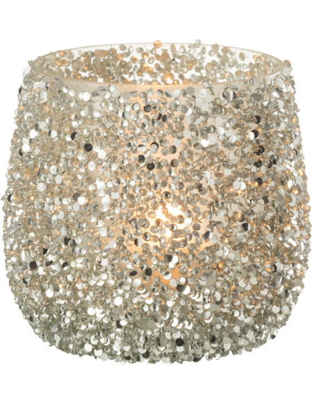 Photophore en verre avec paillettes argentées 10 cm - 3