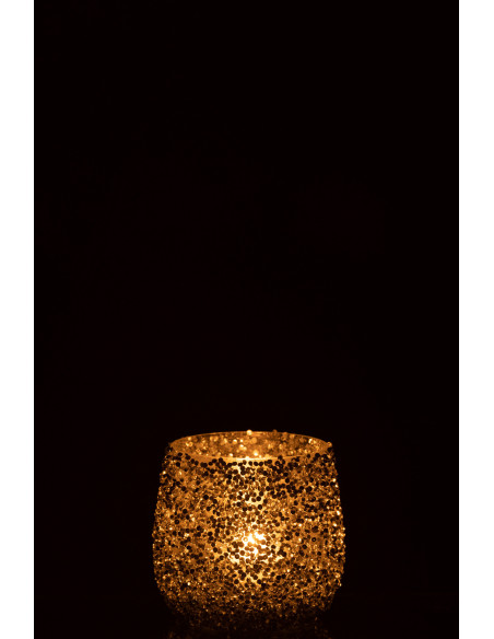 Photophore en verre avec paillettes argentées 10 cm - 4