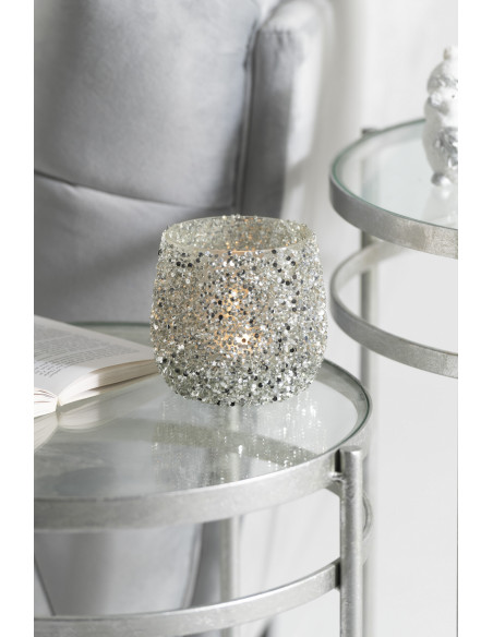 Photophore en verre avec paillettes argentées 10 cm - 5