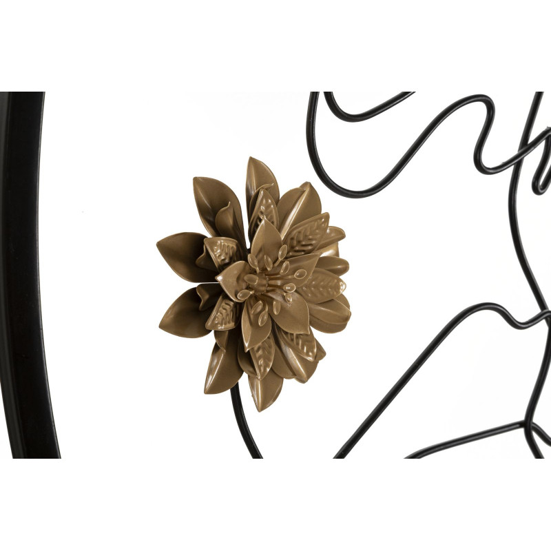 Miroir mural original XL Visage abstrait Rond 80x80 en Métal Noir Doré Melly 