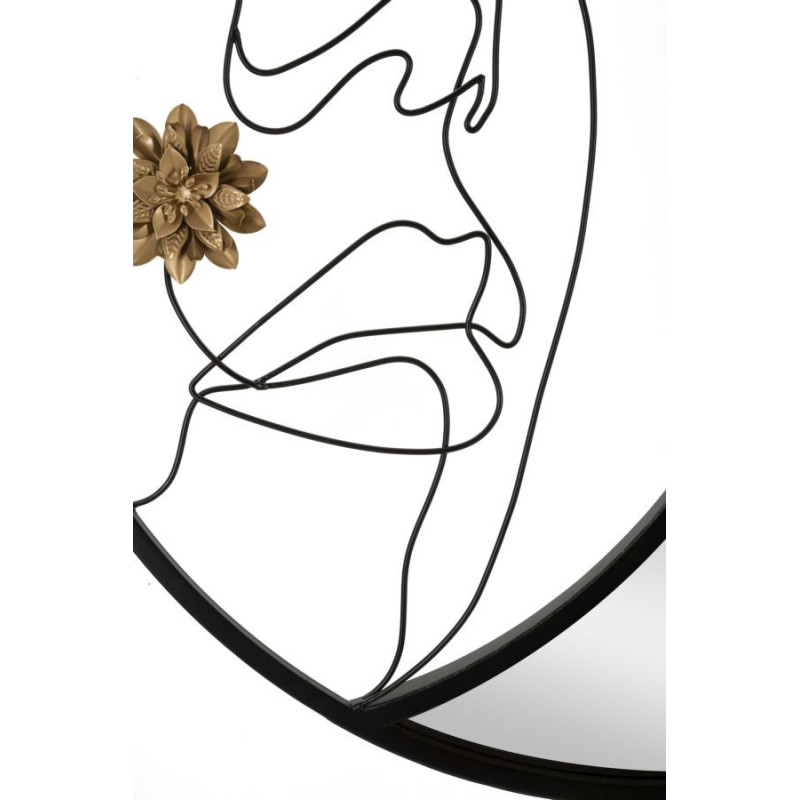 Miroir mural original XL Visage abstrait Rond 80x80 en Métal Noir Doré Melly 