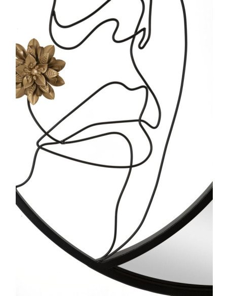 Miroir mural original XL Visage abstrait Rond 80x80 en Métal Noir Doré Melly 