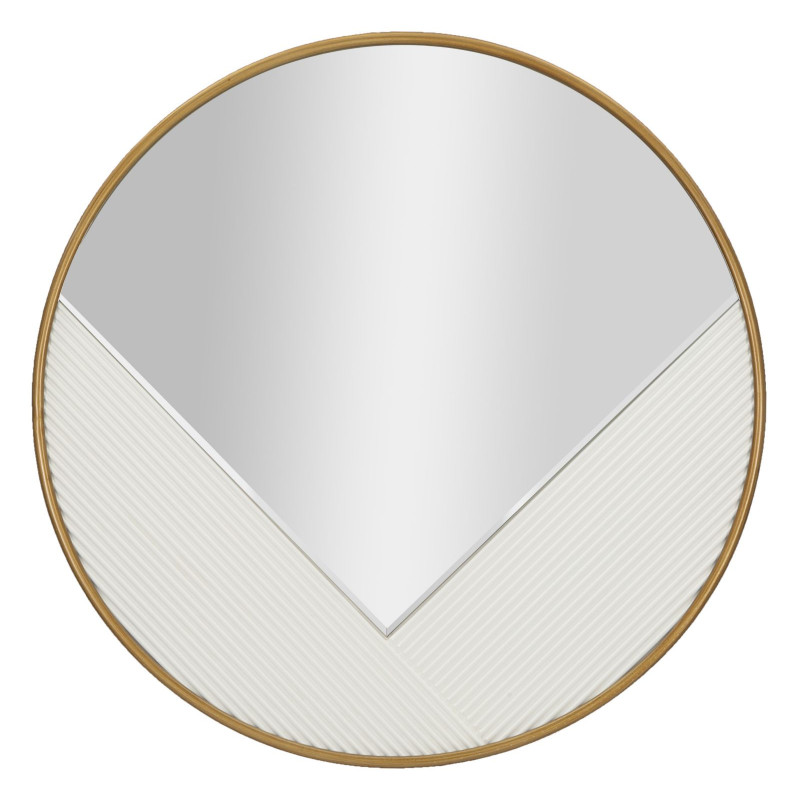 Miroir mural moderne XL Rond 80x80 en Bois Blanc Métal Doré Tolosa 