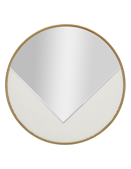 Miroir mural moderne XL Rond 80x80 en Bois Blanc Métal Doré Tolosa 
