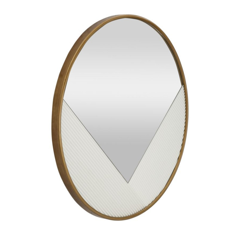 Miroir mural moderne XL Rond 80x80 en Bois Blanc Métal Doré Tolosa 