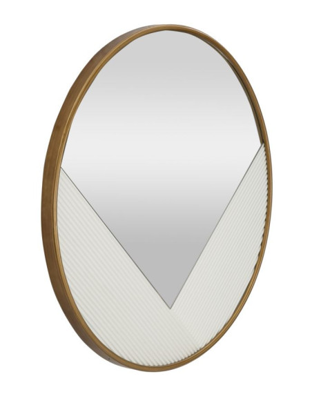 Miroir mural moderne XL Rond 80x80 en Bois Blanc Métal Doré Tolosa 