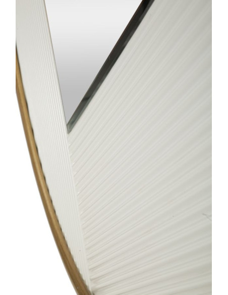 Miroir mural moderne XL Rond 80x80 en Bois Blanc Métal Doré Tolosa 