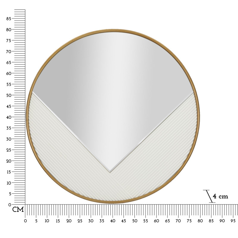 Miroir mural moderne XL Rond 80x80 en Bois Blanc Métal Doré Tolosa 