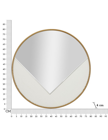 Miroir mural moderne XL Rond 80x80 en Bois Blanc Métal Doré Tolosa 