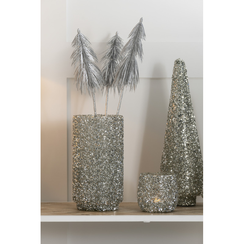 Vase cylindre en verre avec paillettes argentées H25 cm - 2