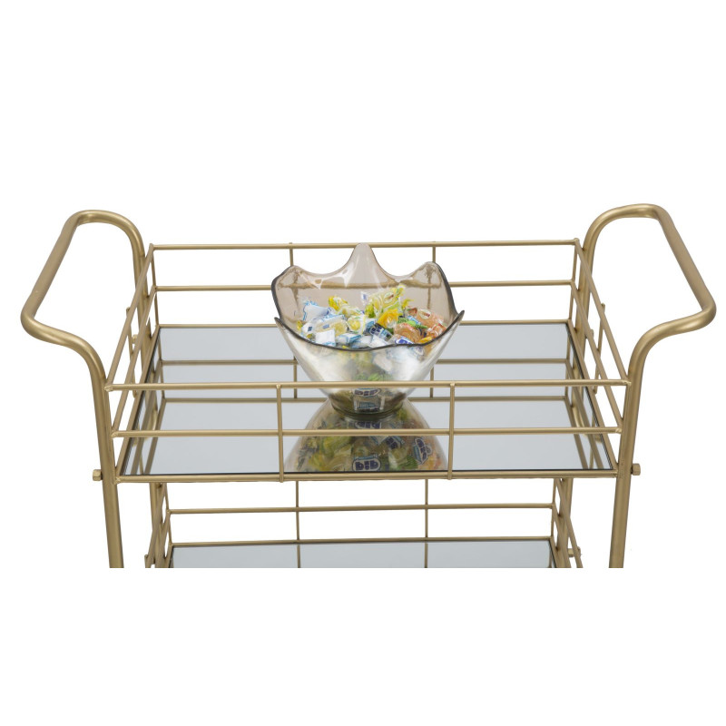 Desserte moderne sur roulettes Rectangulaire 3 niveaux en Métal Doré Verre Glam 
