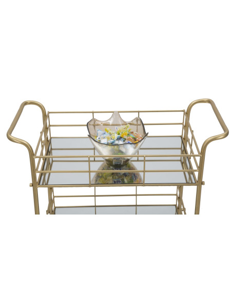 Desserte moderne sur roulettes Rectangulaire 3 niveaux en Métal Doré Verre Glam 