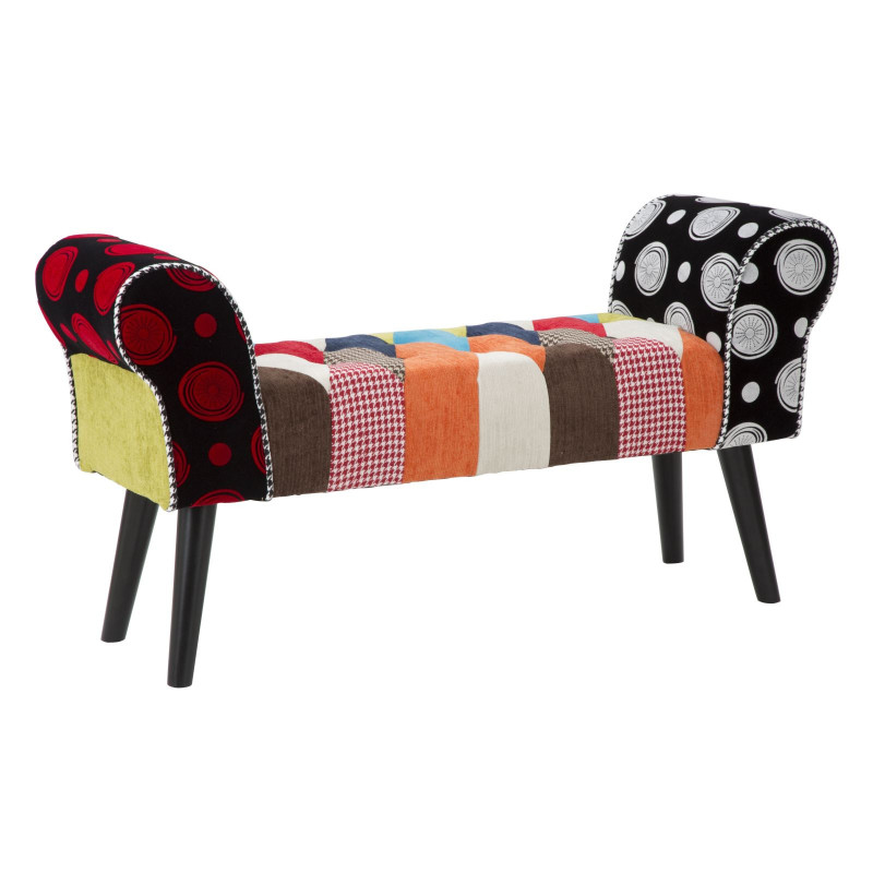 Banquette moderne Patchwork 1 place en Tissu Multicolore Bois Noir Bois de pin Imperial 
