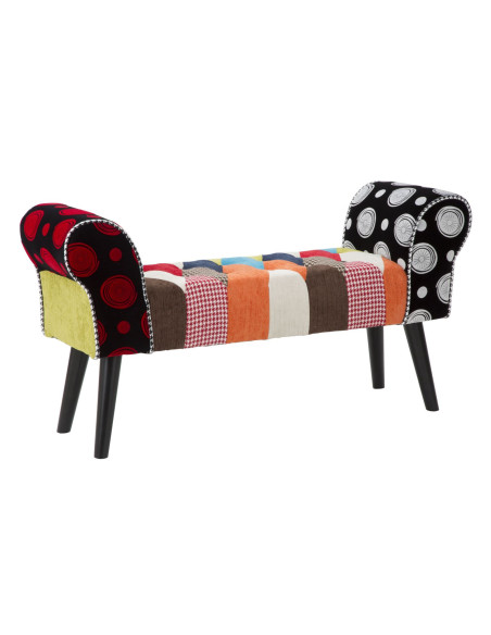 Banquette moderne Patchwork 1 place en Tissu Multicolore Bois Noir Bois de pin Imperial 