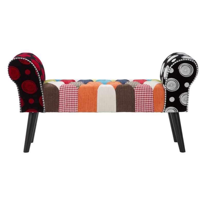 Banquette moderne Patchwork 1 place en Tissu Multicolore Bois Noir Bois de pin Imperial 