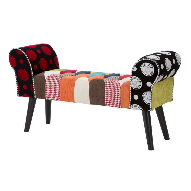 Banquette moderne Patchwork 1 place en Tissu Multicolore Bois Noir Bois de pin Imperial 