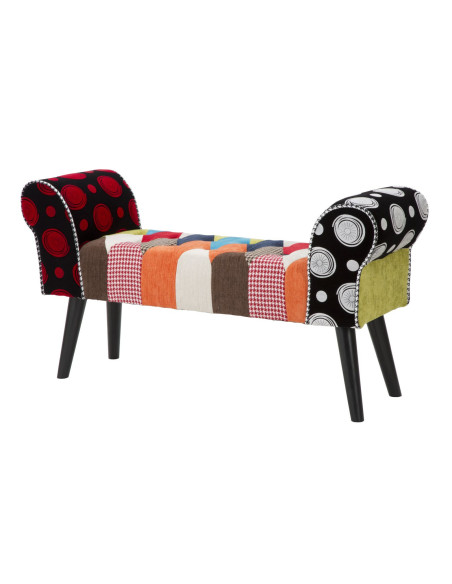 Banquette moderne Patchwork 1 place en Tissu Multicolore Bois Noir Bois de pin Imperial 